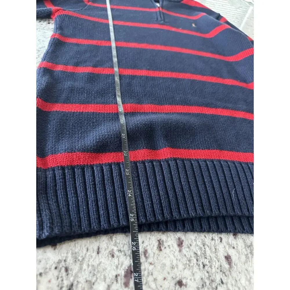 Polo Ralph Lauren Navy Red Striped Tight-Knit Mock Neck 1/4 Zip Sweater XL